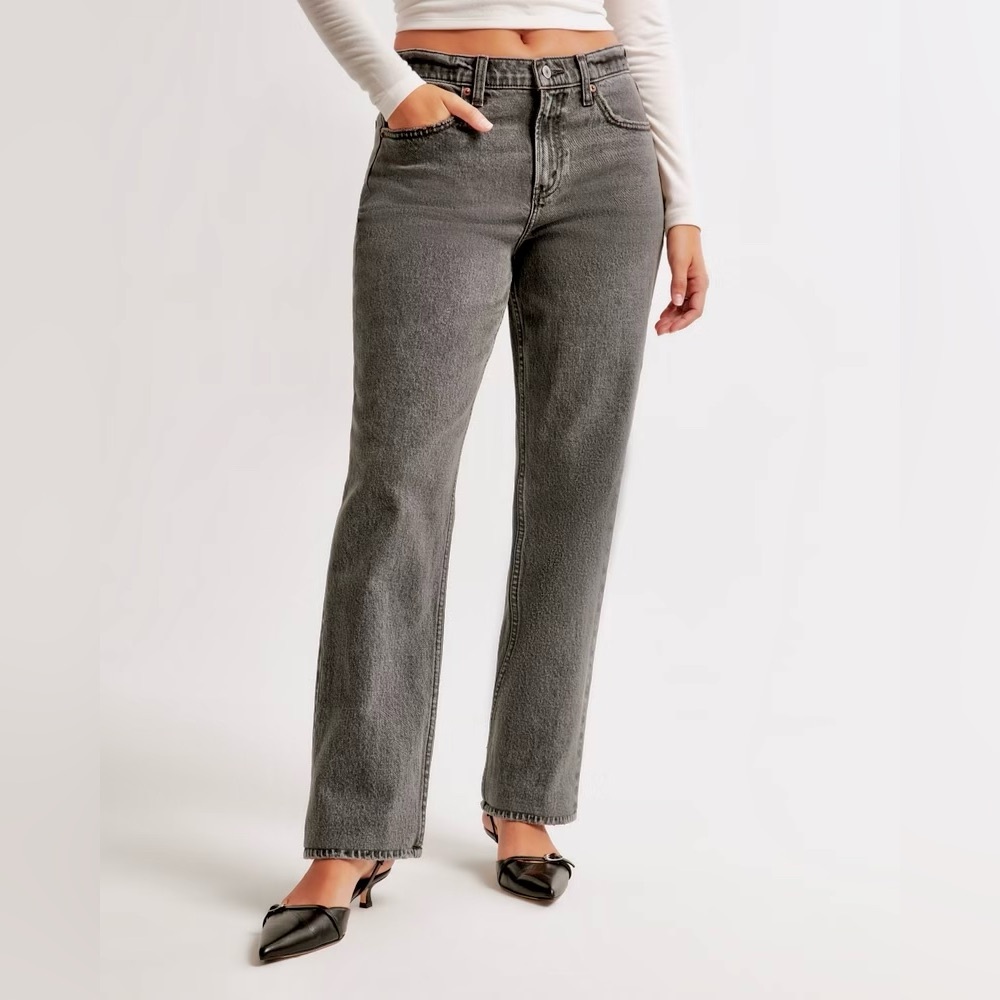 Abercrombie & Fitch Women's Straight Leg Curve Love Gray Jeans